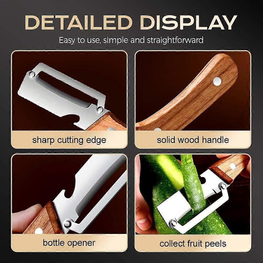 Vegetable Peeler with Bottle Opener - Razor-Sharp Stainless Blade, Ergonomic Wooden Handle - Image 3