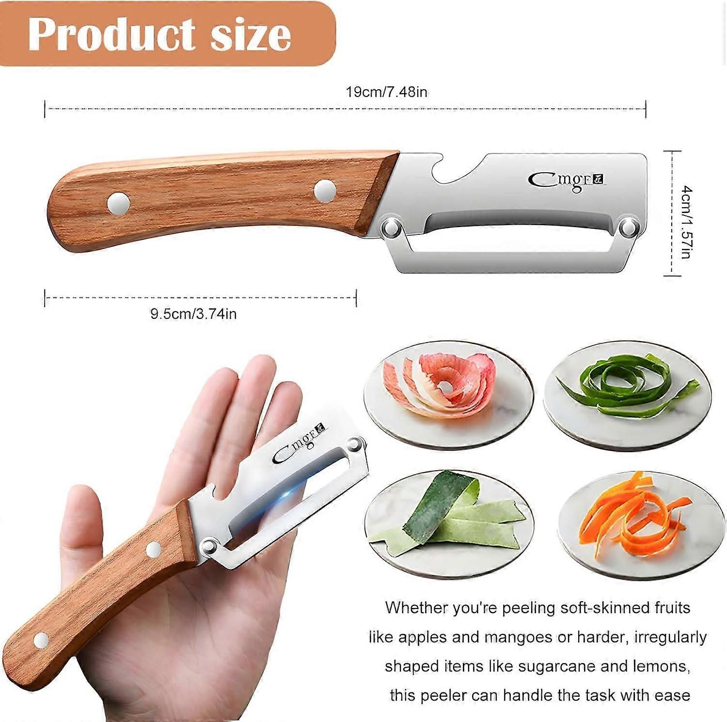 Stainless Steel Vegetable Peeler with Wooden Handle - Sharp Blade & Bottle Opener - Image 4