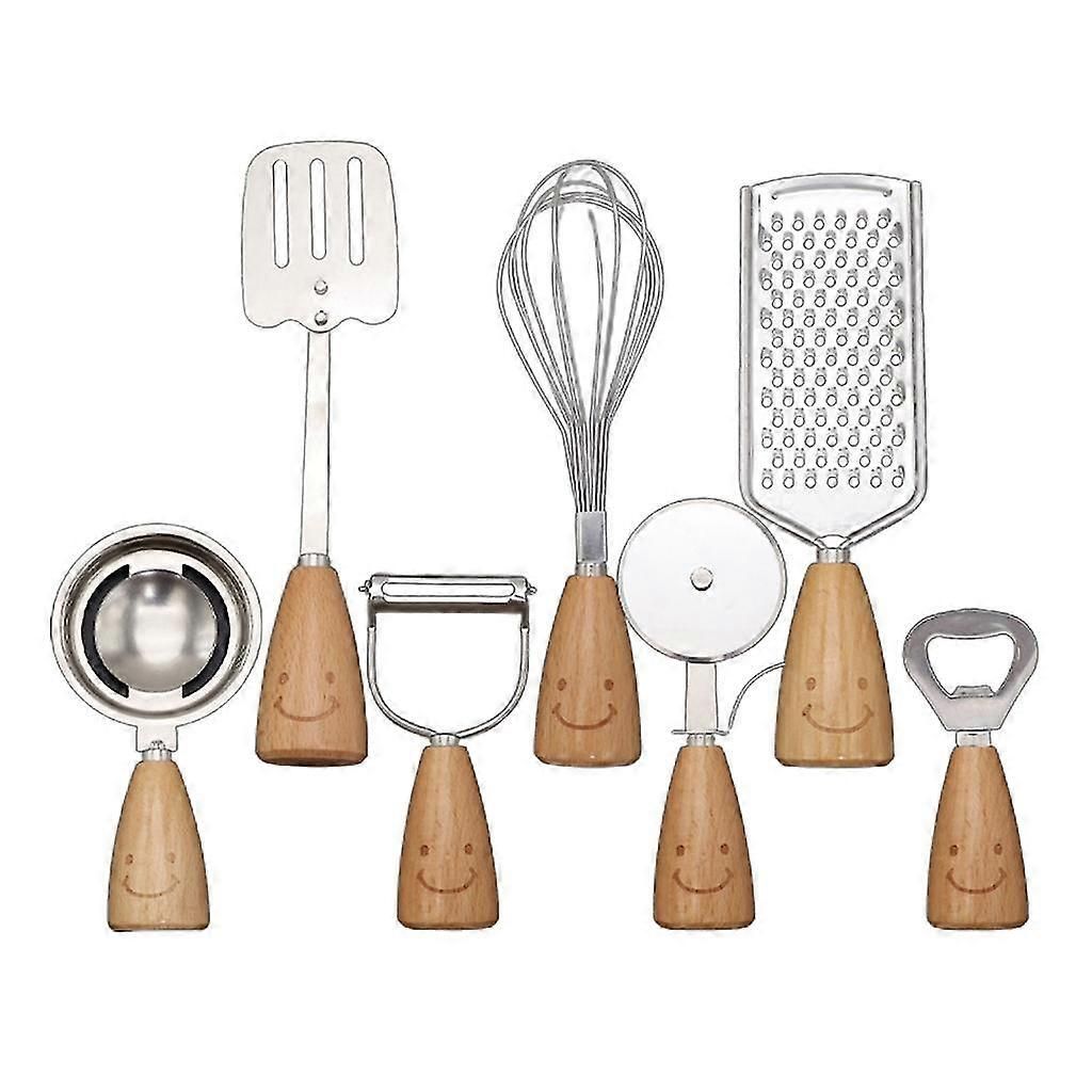 7-Piece Kitchen Tool Set - Vertical Wooden Handle: Grater, Whisk, Peeler, Spatula & More - Image 1