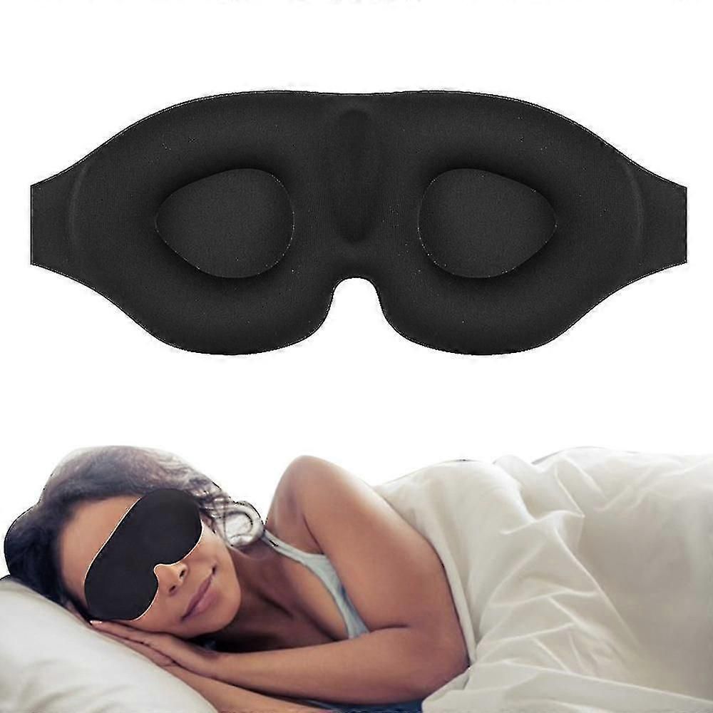 2pcs 3D Silk Sleep Mask - Black, Adjustable, Memory Foam - Image 1