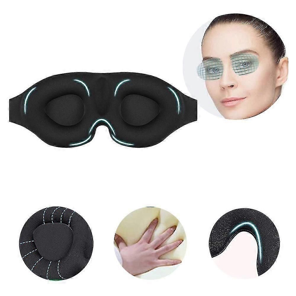 2pcs 3D Silk Sleep Mask - Black, Adjustable, Memory Foam - Image 3