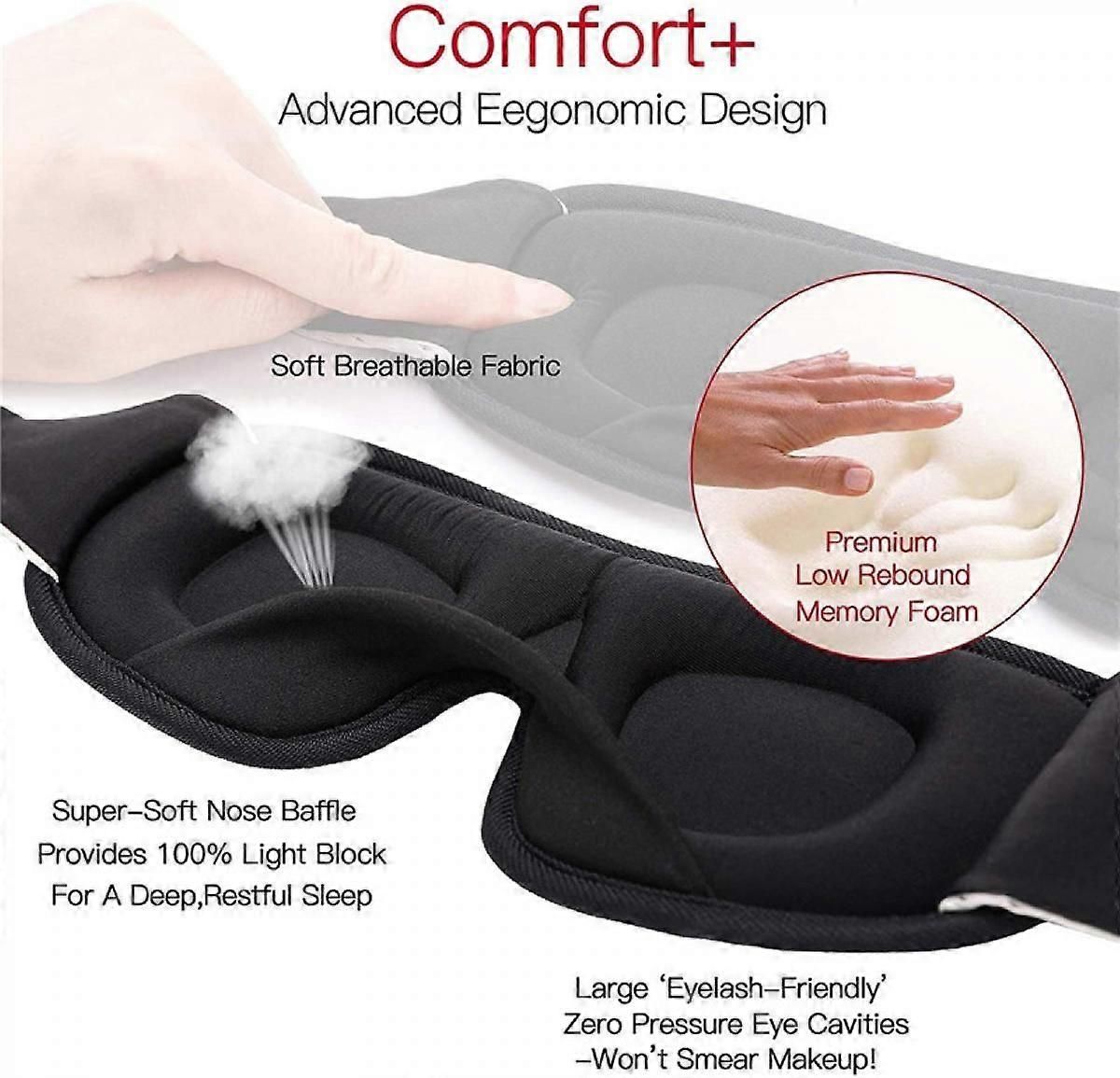3D Light Blocking Sleep Mask - Padded, Sleep Aid, Memory Foam - Image 4
