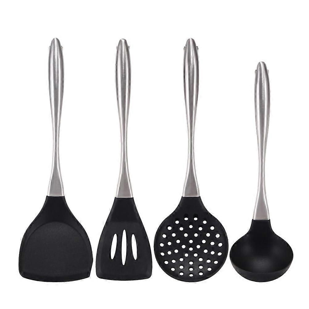 Reusable Kitchen Utensil Set - Non-Stick, Black, Stainless Steel & Silicone - Image 1