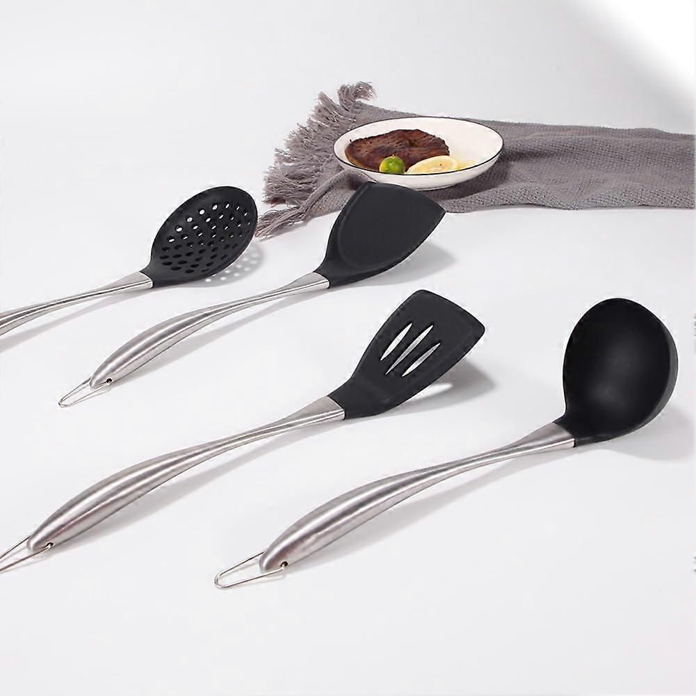 Reusable Kitchen Utensil Set - Non-Stick, Black, Stainless Steel & Silicone - Image 2