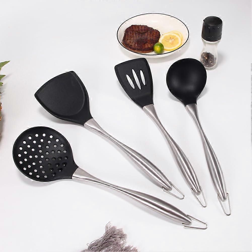 Reusable Kitchen Utensil Set - Non-Stick, Black, Stainless Steel & Silicone - Image 3
