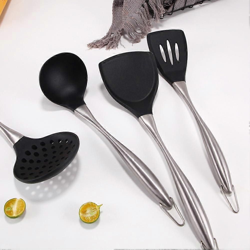 Reusable Kitchen Utensil Set - Non-Stick, Black, Stainless Steel & Silicone - Image 4