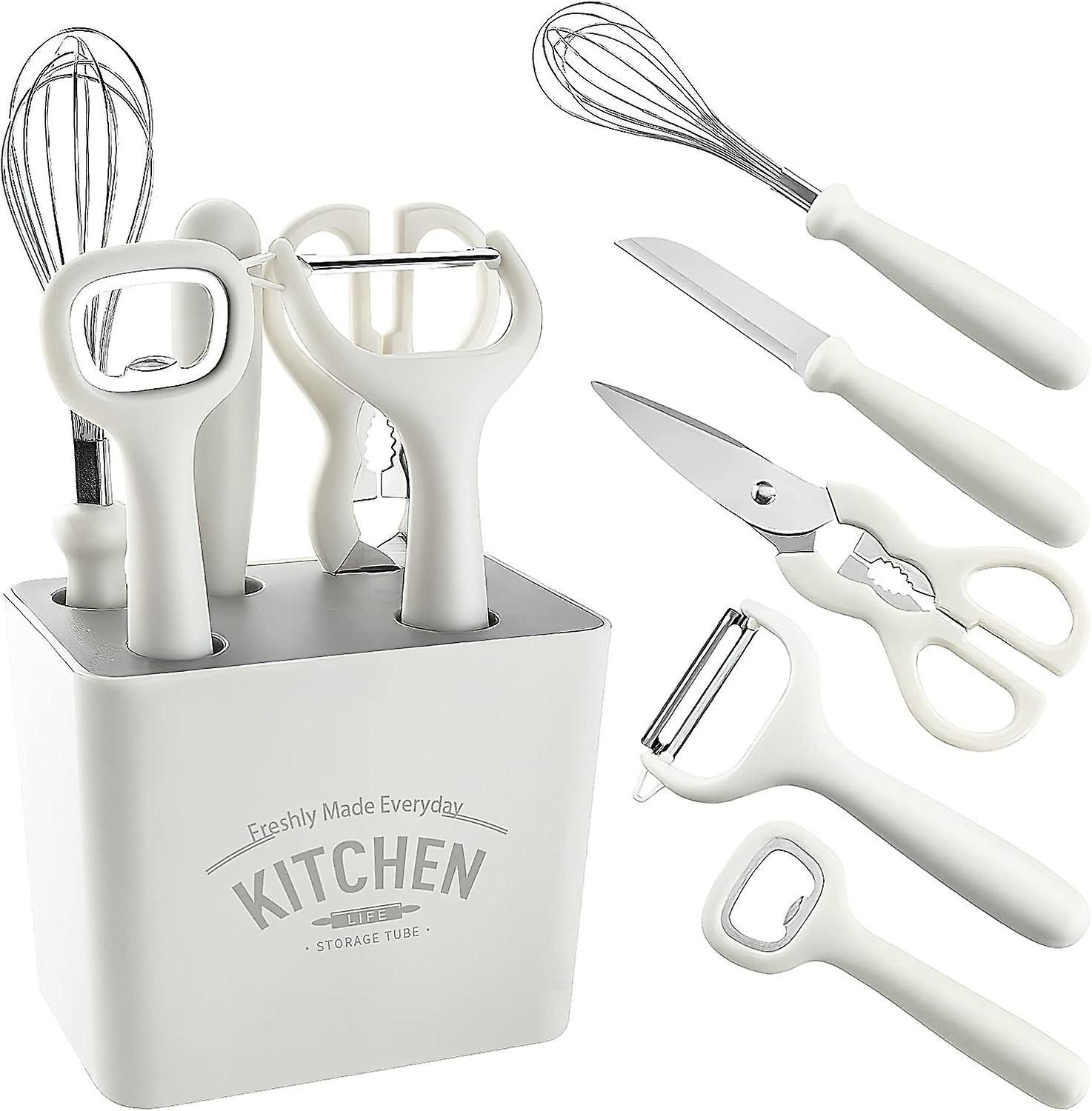 5-Piece Kitchen Gadget Set - Stainless Steel with Wooden Handles, Storage Box - Image 1