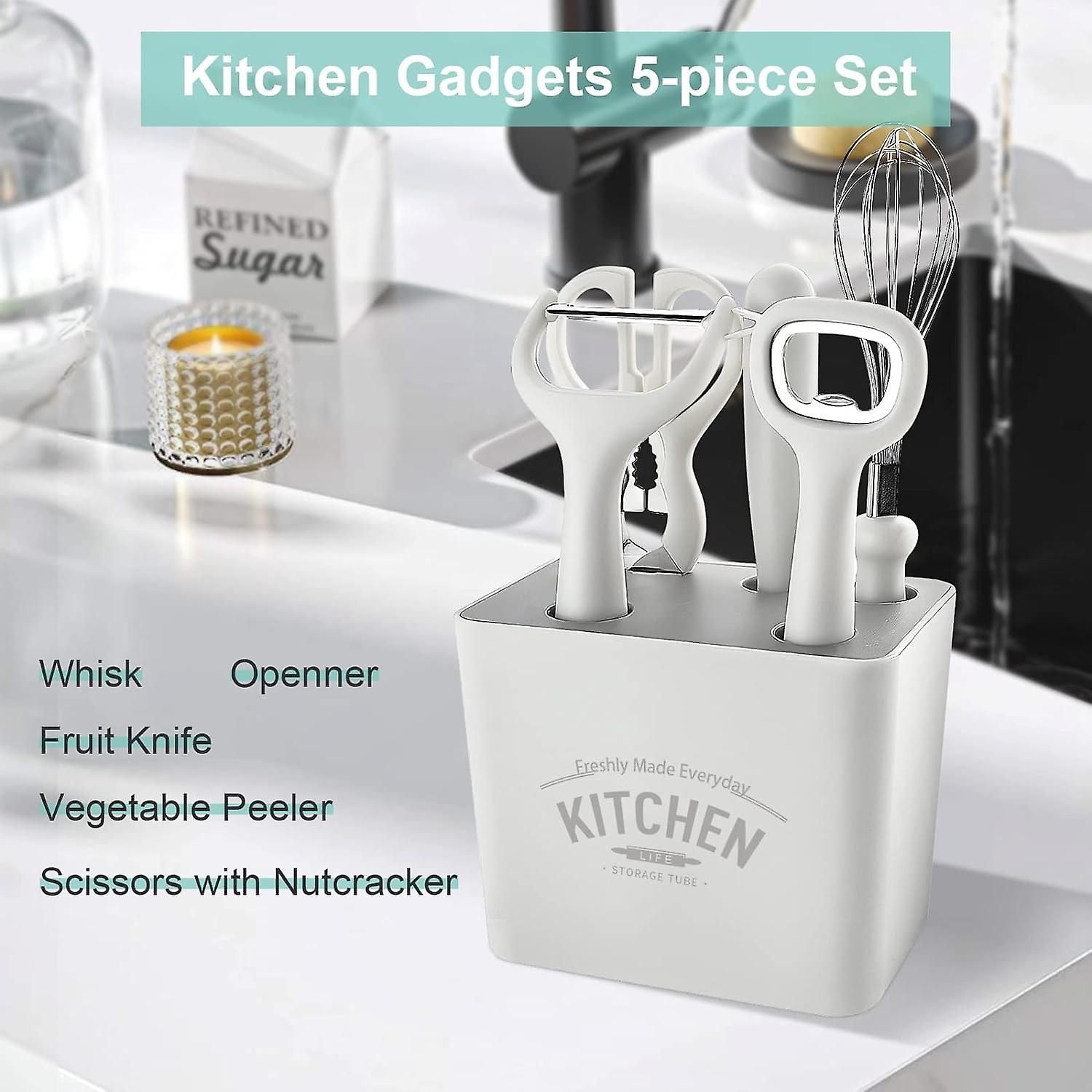 5-Piece Kitchen Gadget Set - Stainless Steel with Wooden Handles, Storage Box - Image 3