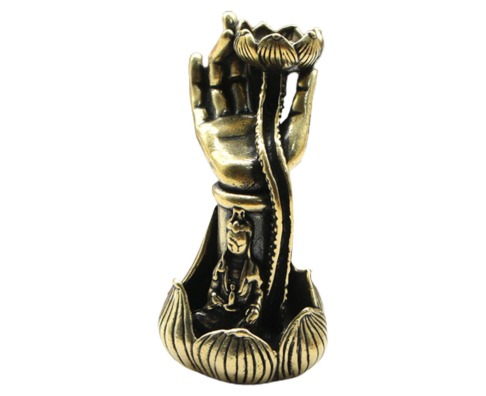 Lotus Shape Backflow Incense Burner Non-fading Brass Traditional Censer Burner for Table- L - Image 1