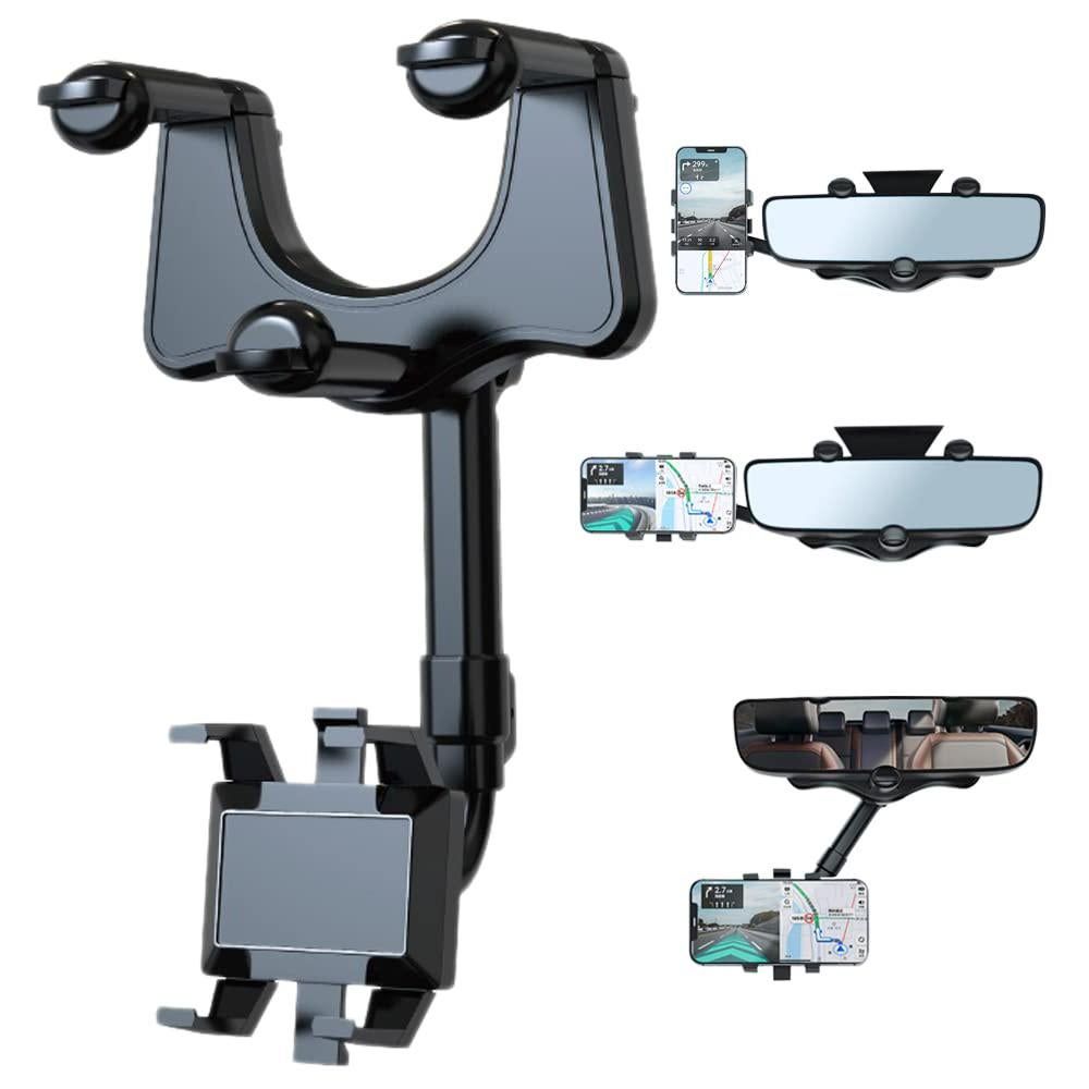 360 Rotatable and Retractable Car Phone Holder Multifunctional Rearview Mirror Phone Holder Universal Phone Mount - Image 1