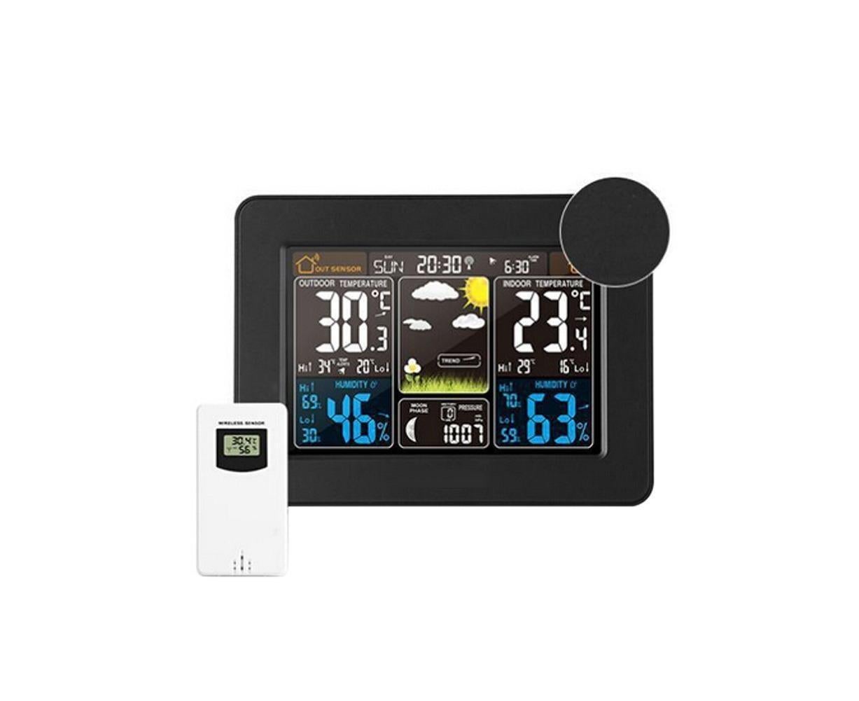 Wireless Weather Station Alarm Clock Thermometer Calendar with Outdoor Sensor - Black - Image 1