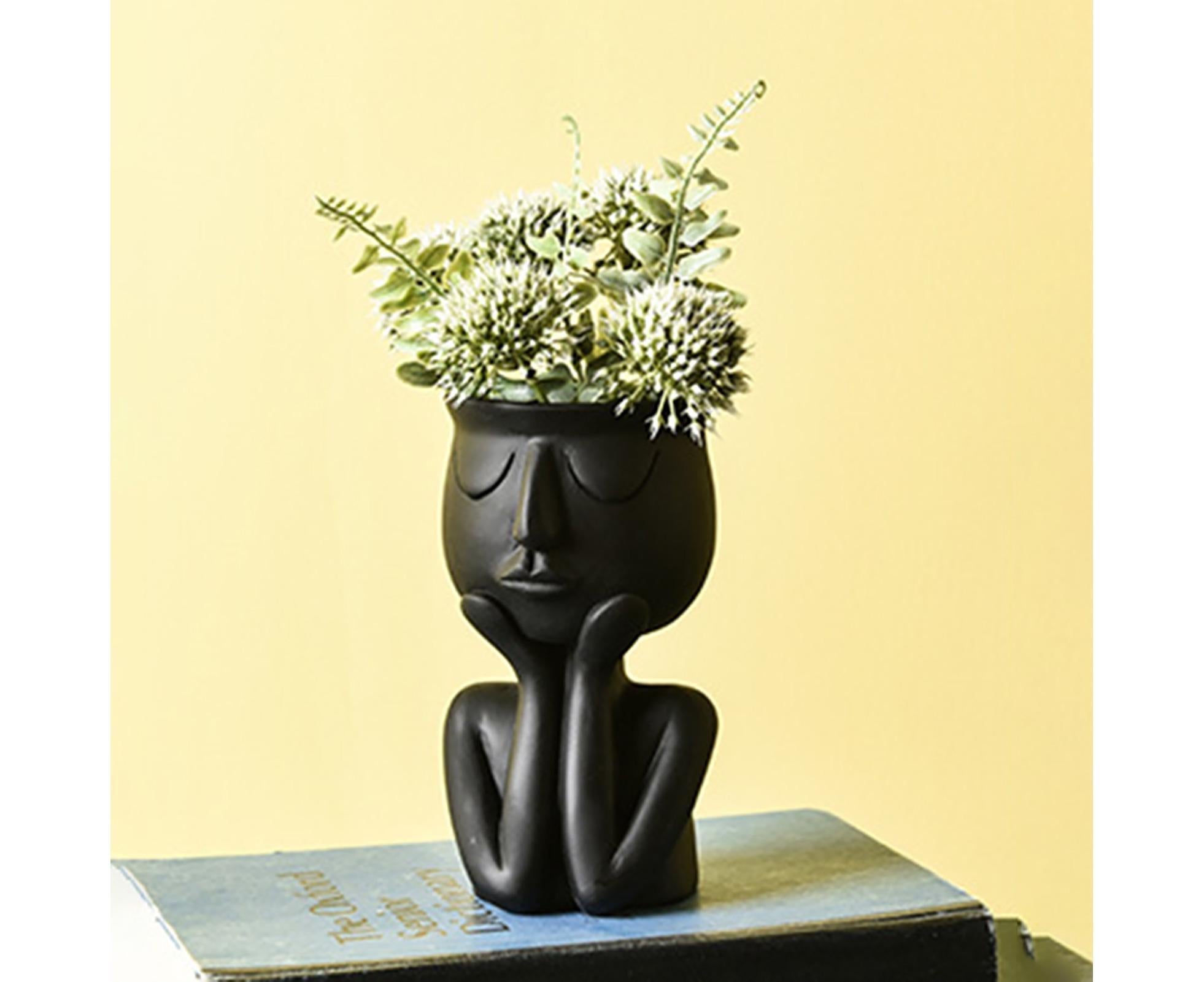 Human Think Face Ceramic Home Plants Flower Pot Vase Planter Tabletop Decoration-Red - Image 3