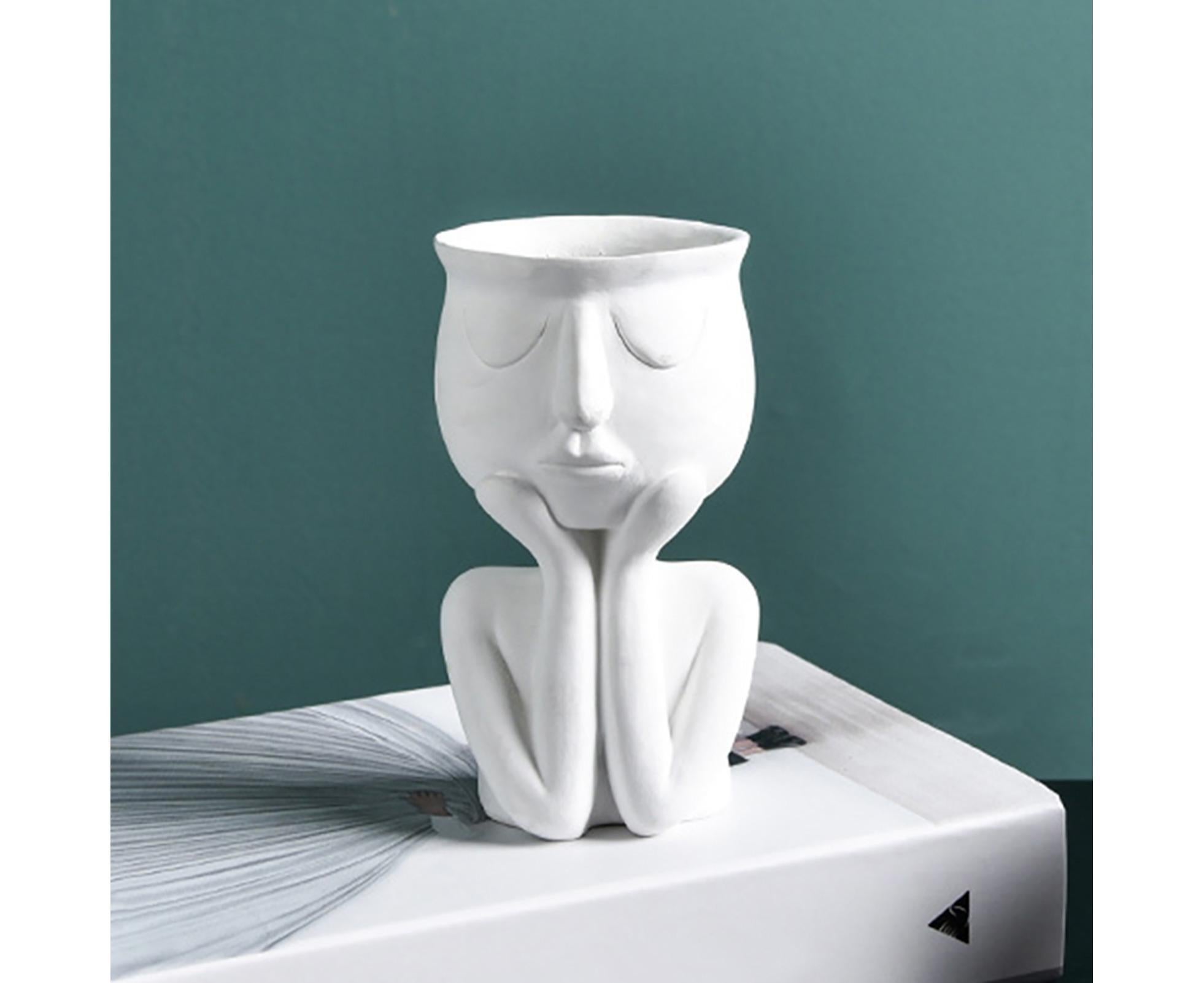Human Think Face Ceramic Home Plants Flower Pot Vase Planter Tabletop Decoration-Red - Image 4