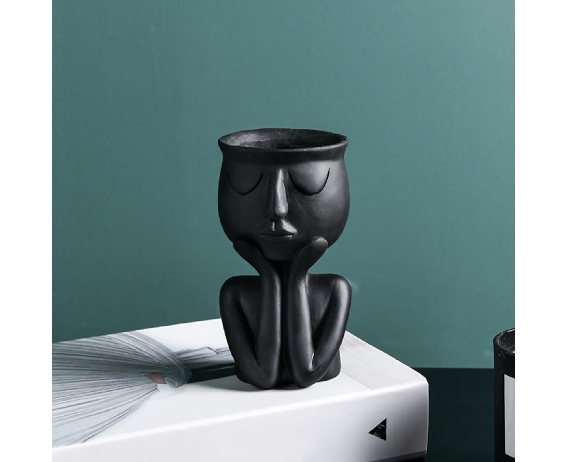 Human Think Face Ceramic Home Plants Flower Pot Vase Planter Tabletop Decoration-Red - Image 5