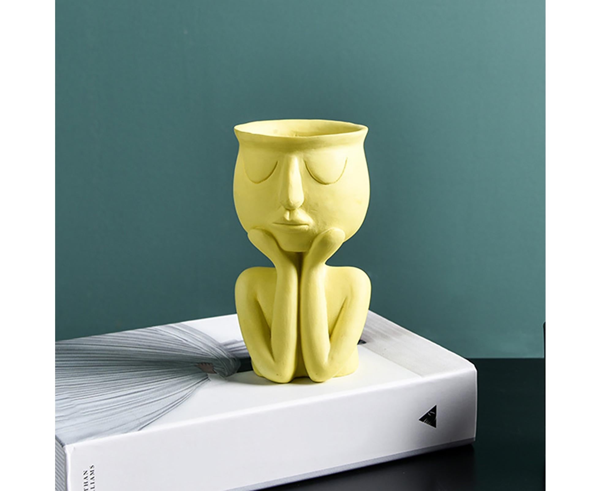Human Think Face Ceramic Home Plants Flower Pot Vase Planter Tabletop Decoration-Red - Image 7