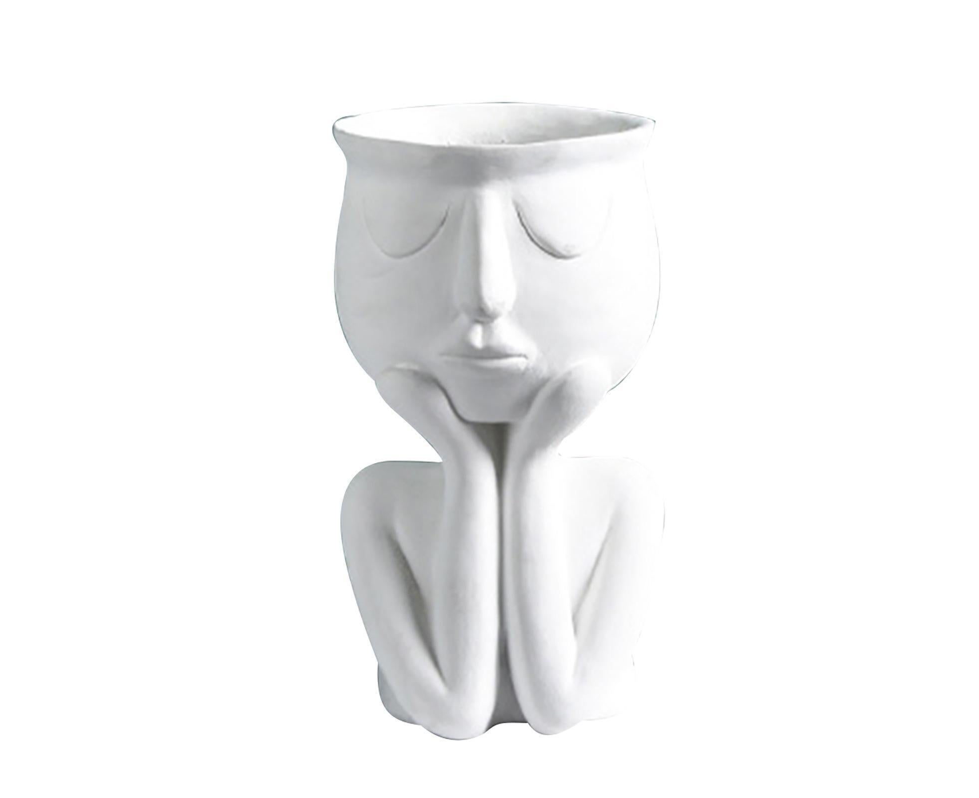Human Think Face Ceramic Home Plants Flower Pot Vase Planter Tabletop Decoration-Red - Image 8