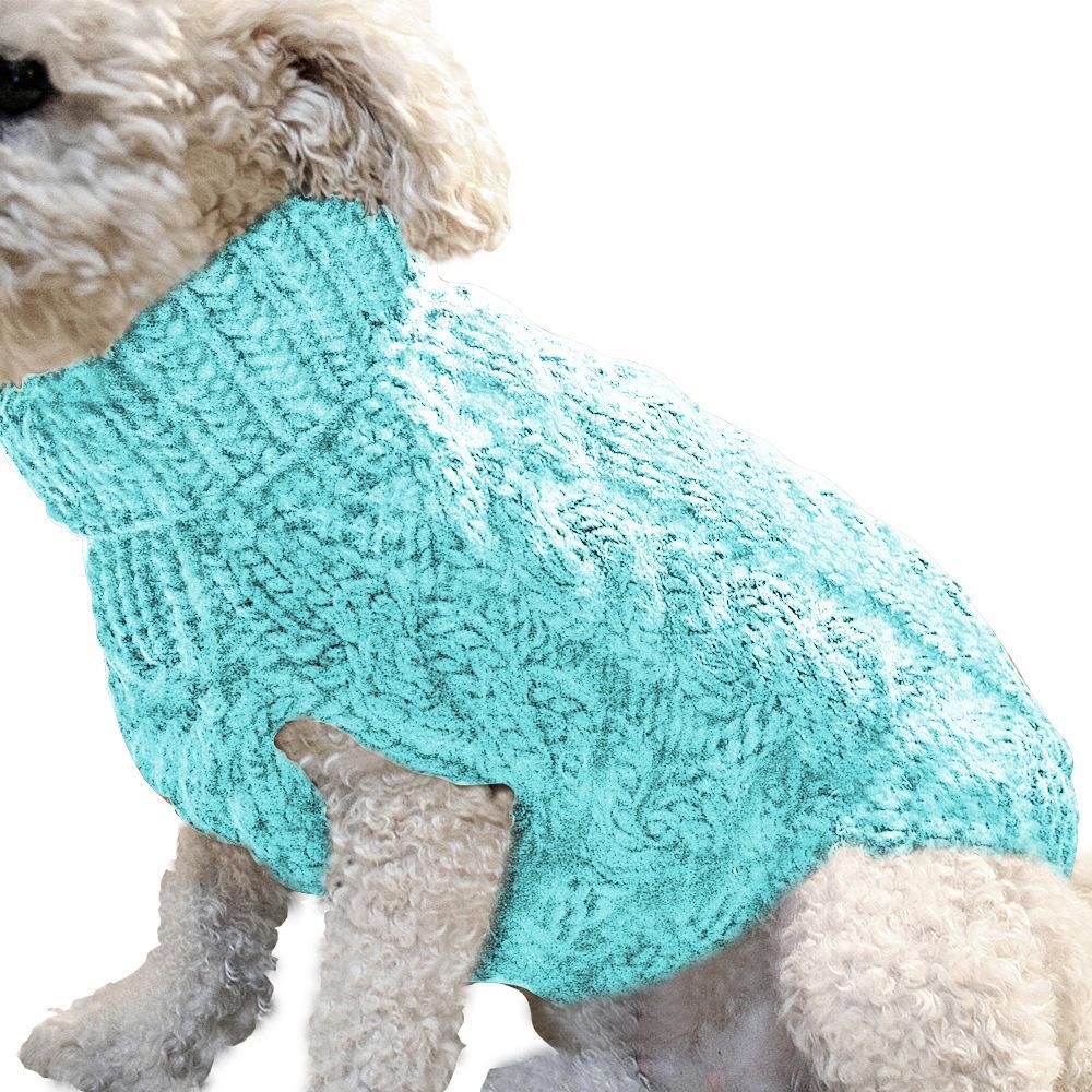 Pet Dog Sweater Pet Turtleneck Knitting Sweater Winter Warmer Clothes Pet Pullover Knitwear - Blue - Image 1
