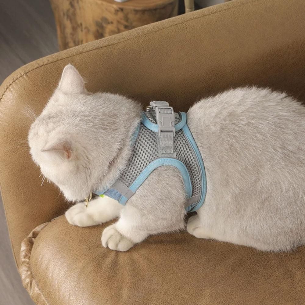 Pet Cat Harness and Leash Set Breathable Vest with Reflective Strip for Kitten Walking Traveling Blue - Image 3