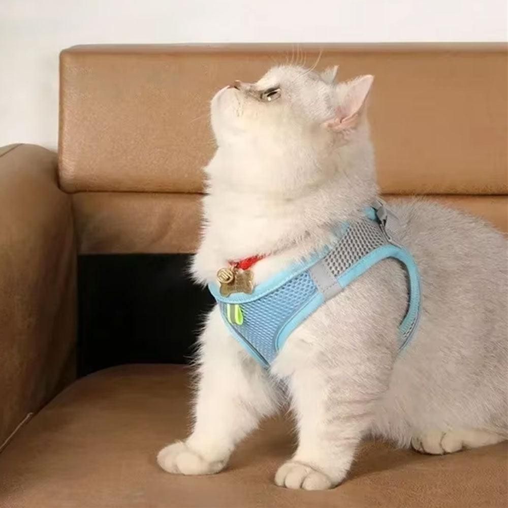 Pet Cat Harness and Leash Set Breathable Vest with Reflective Strip for Kitten Walking Traveling Blue - Image 4