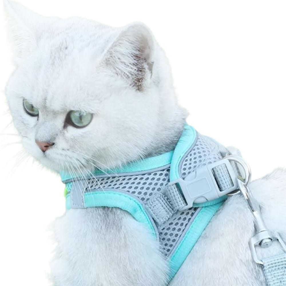 Pet Cat Harness and Leash Set Breathable Vest with Reflective Strip for Kitten Walking Traveling Blue - Image 2