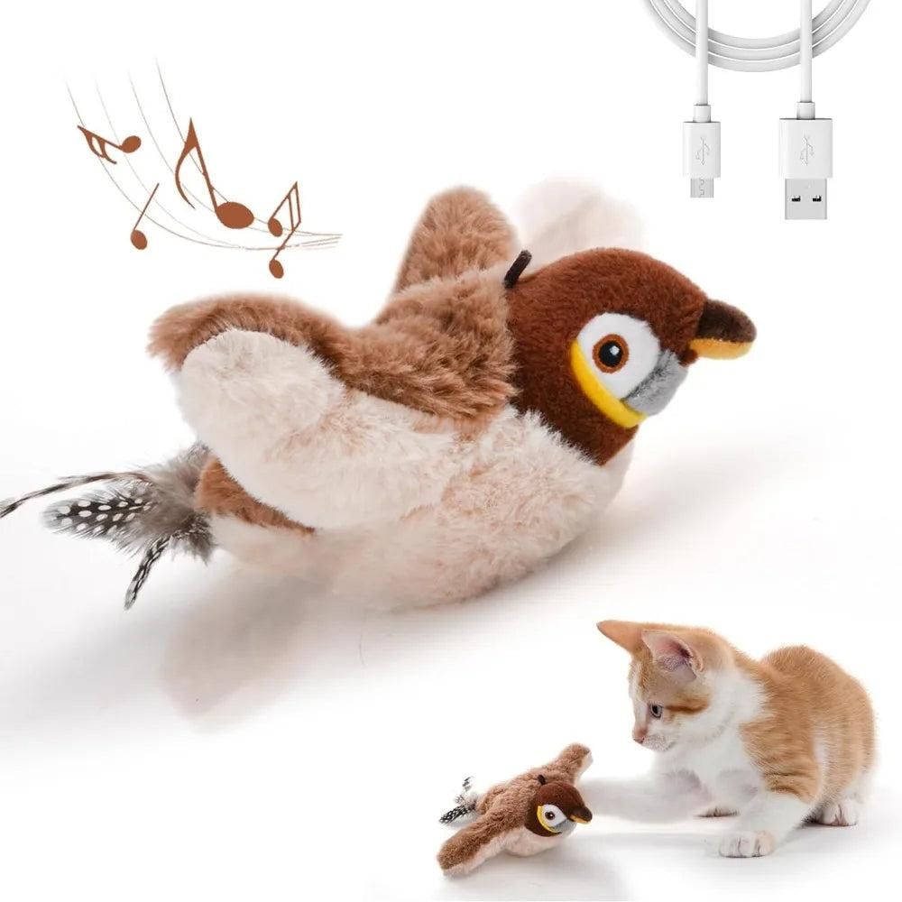 Cat Squeaky Toys Rechargeable Interactive Cat Toy Touch Activated Kitten Plush Pet Toys Brown - Image 1