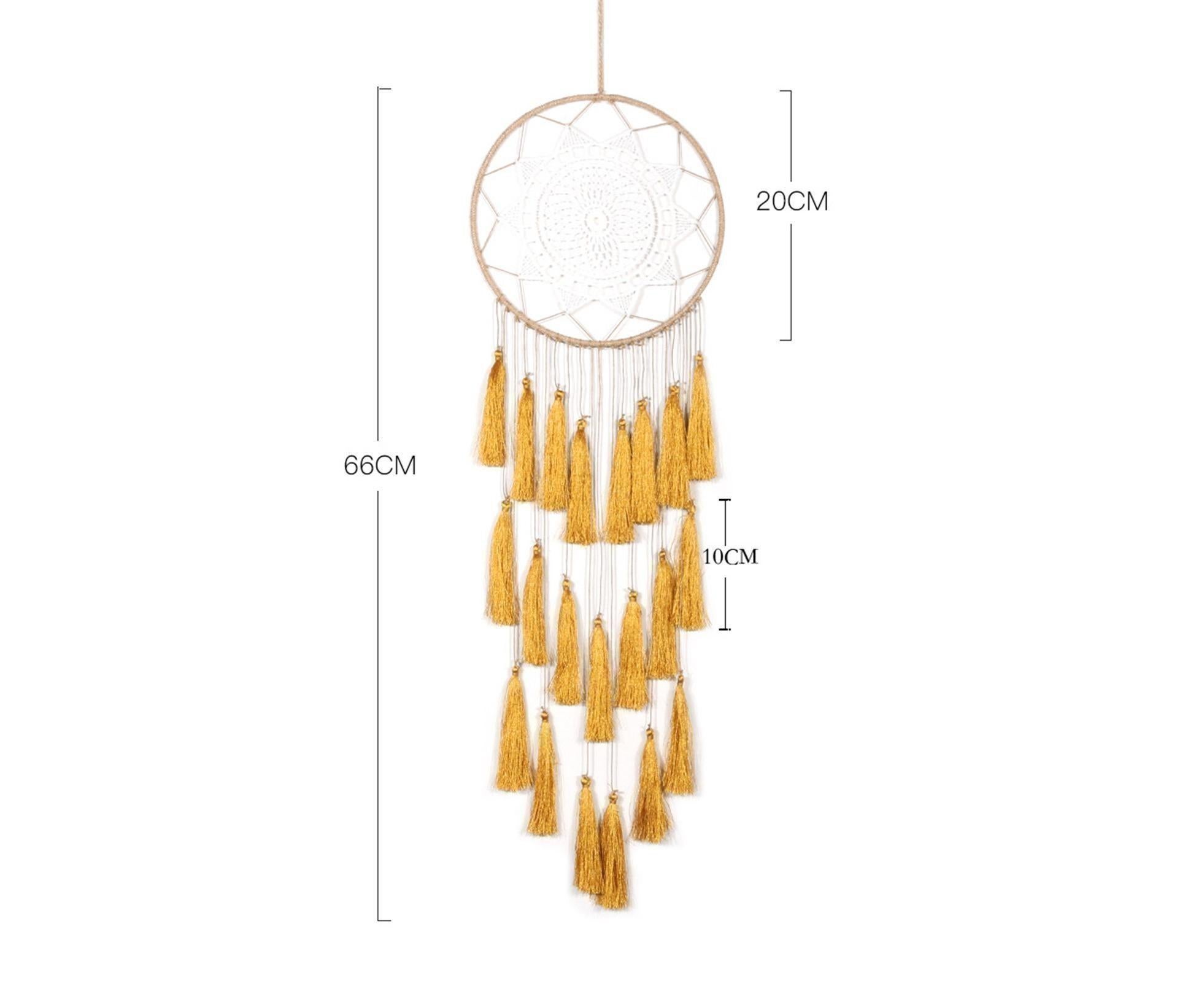 Round Handmade Wall Hanging Wind Chime Dream Catcher with Tassel Home Decor-White - Image 5