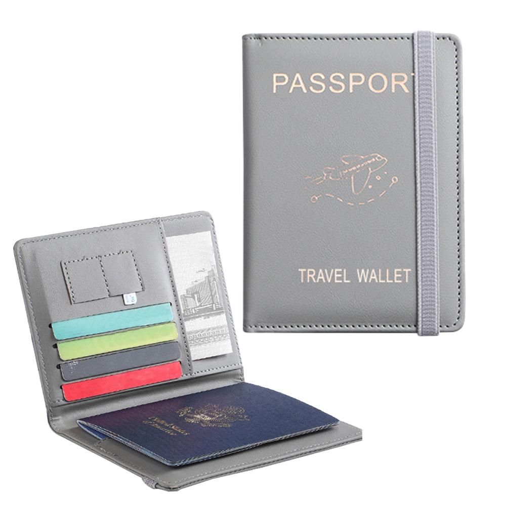 RFID Blocking Passport Holder Travel Passport Wallet Card Holder Gray - Image 1