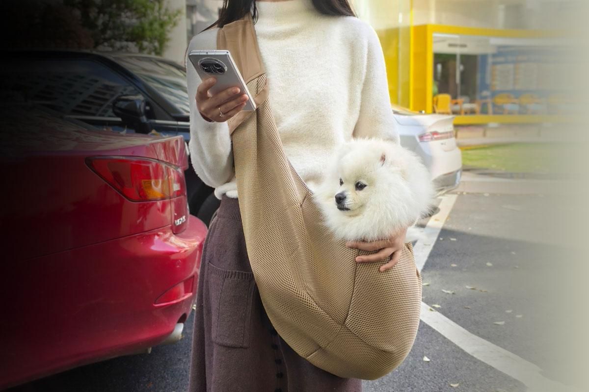 Breathable Dog Carrier Sling With Storage Pocket Pet Carrier Shoulder Pouch For Outdoor Travel -Khaki - Image 3