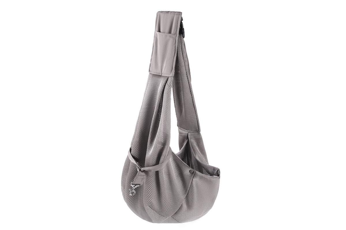 Breathable Dog Carrier Sling With Storage Pocket Pet Carrier Shoulder Pouch For Outdoor Travel -Gray - Image 2