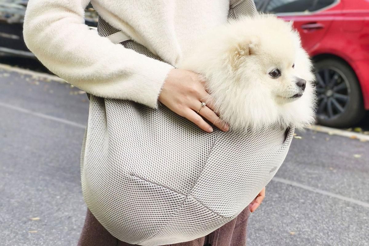 Breathable Dog Carrier Sling With Storage Pocket Pet Carrier Shoulder Pouch For Outdoor Travel -Gray - Image 4