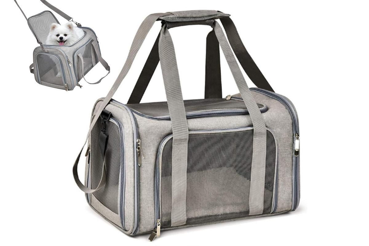 Portable Travel Bag Soft Crate Cage Cat Bag Animal Carriers for Pets -Grey - Image 1