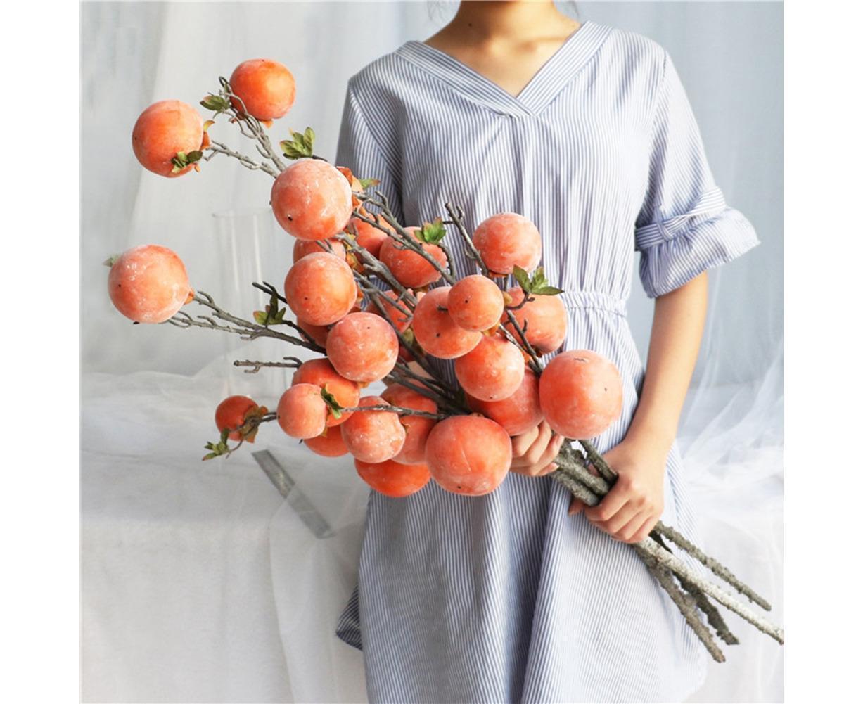 Artificial Flower 7/6 Heads Persimmon Branch Home Wedding Party Festival Decor - Image 2