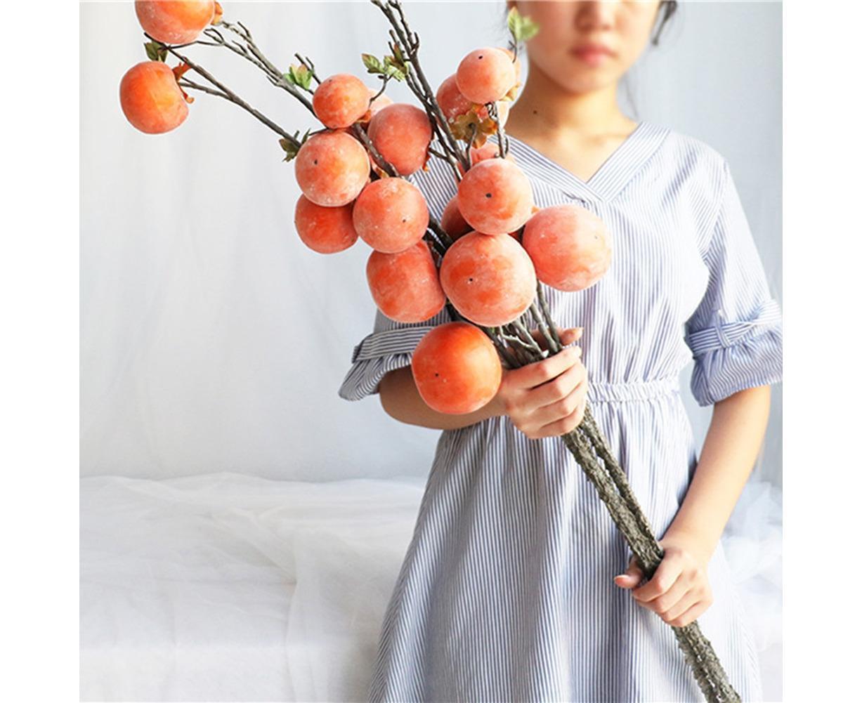Artificial Flower 7/6 Heads Persimmon Branch Home Wedding Party Festival Decor - Image 6