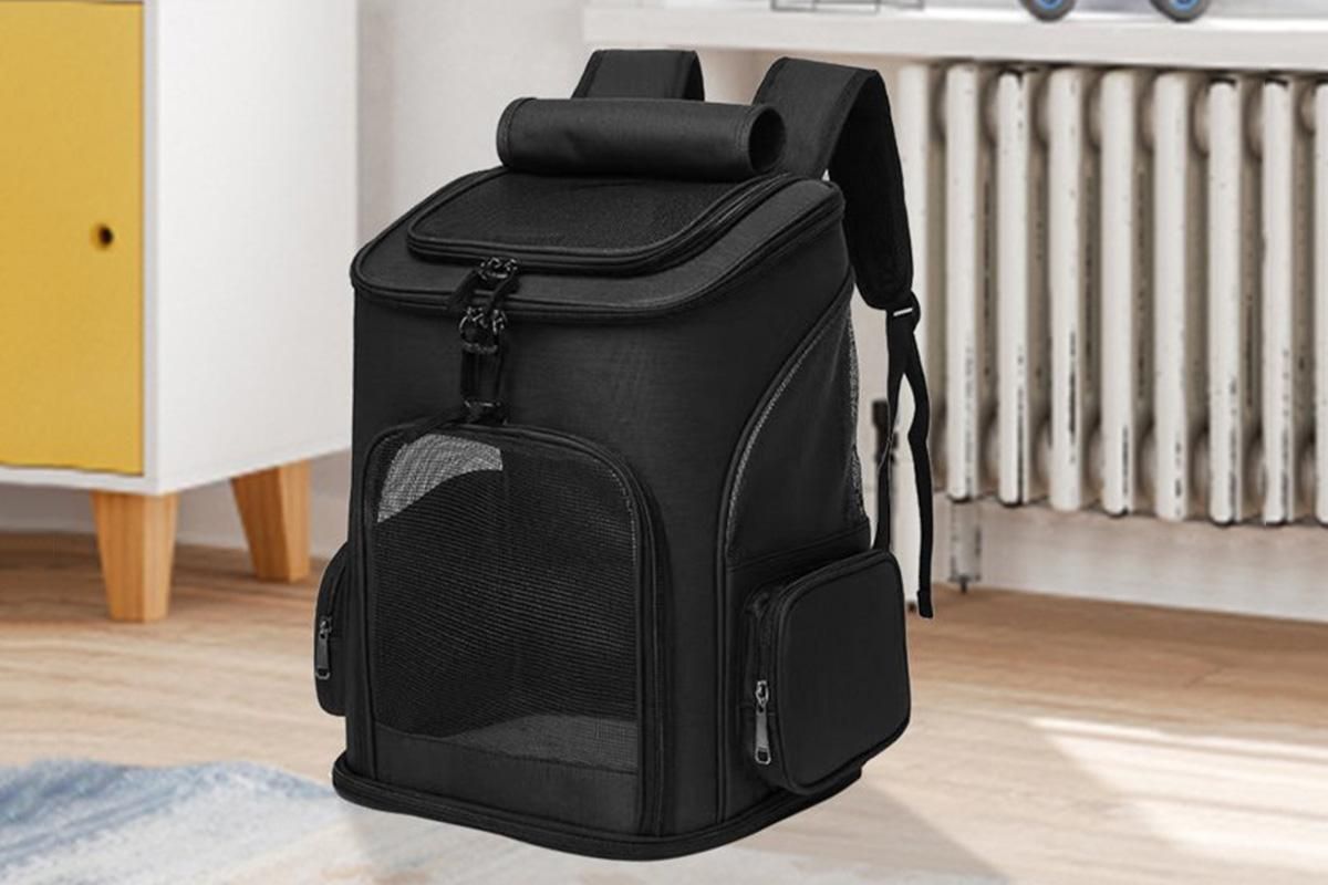 Expandable Large Cat Backpack Carrier for Small Pets - Black - Image 2