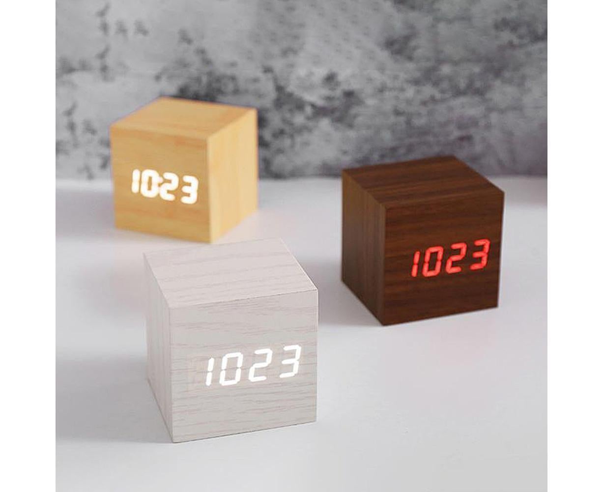 Wooden Sound Control Square LED Digital USB/AAA Electronic Table Alarm Clock - Beige Yellow - Image 5
