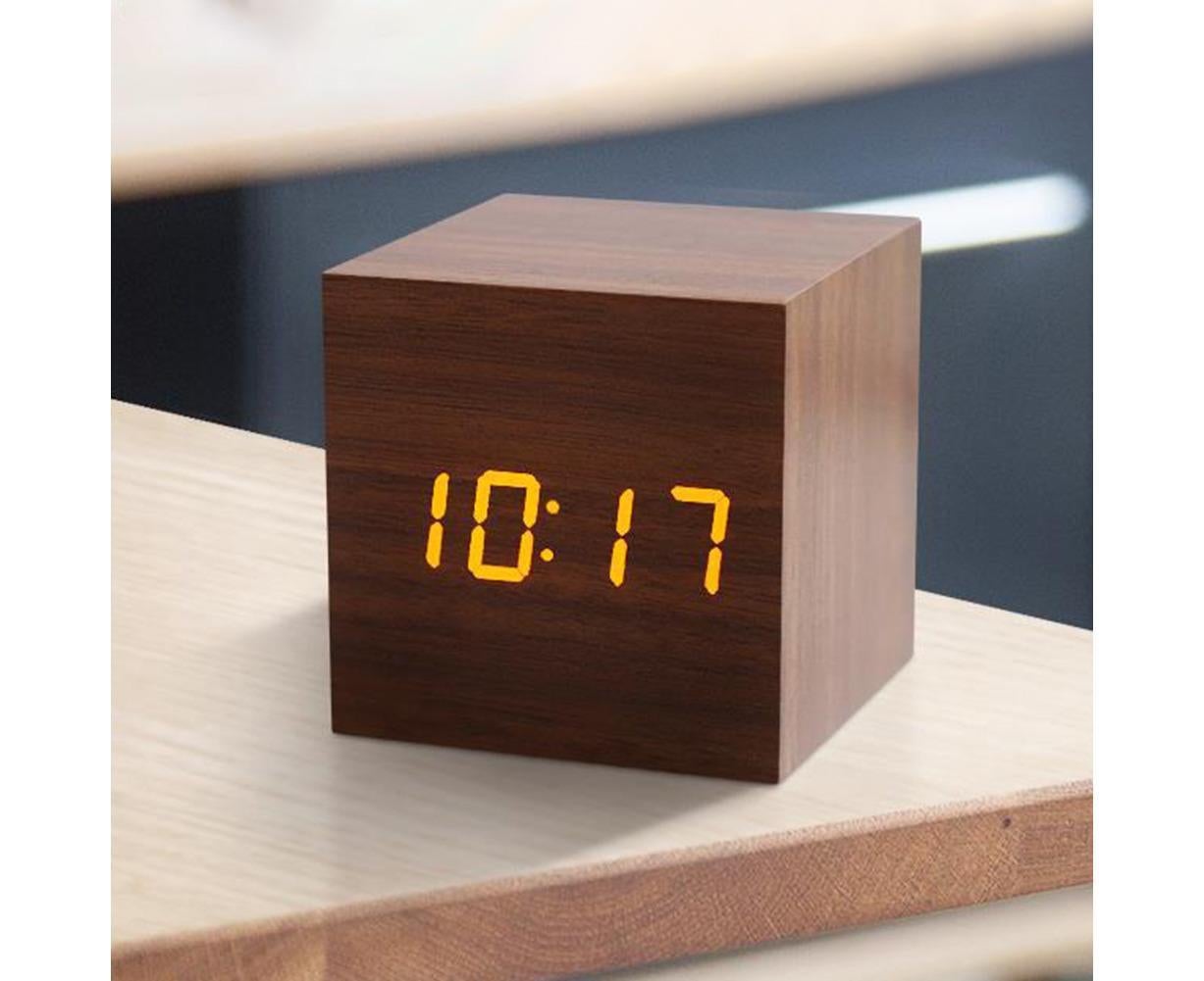 Wooden Sound Control Square LED Digital USB/AAA Electronic Table Alarm Clock - Beige Yellow - Image 7