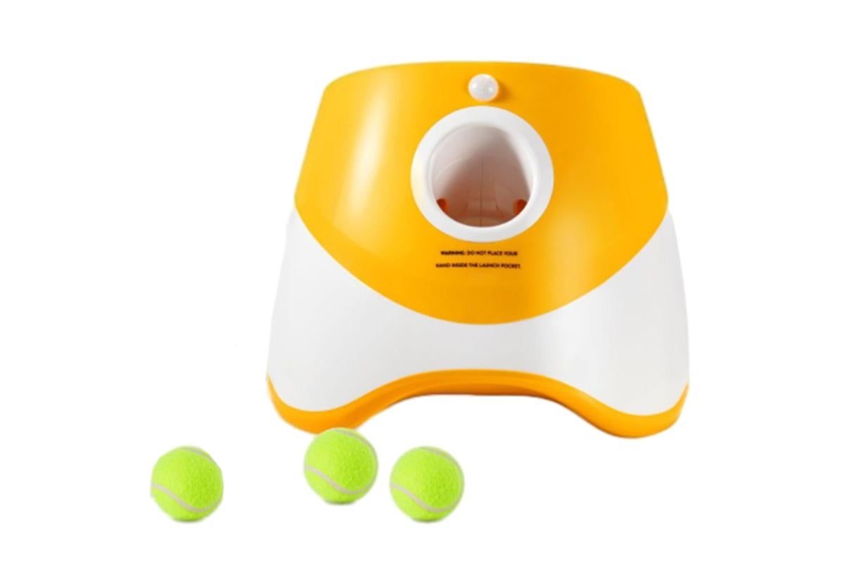 Dog Ball Launcher Thrower Automatic Tennis Fetch Throwing Machine with 3 Balls -Orange - Image 2