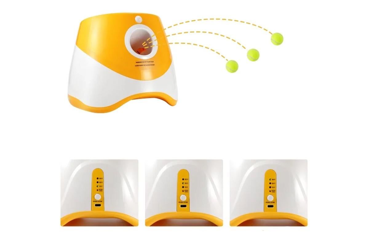 Dog Ball Launcher Thrower Automatic Tennis Fetch Throwing Machine with 3 Balls -Orange - Image 3