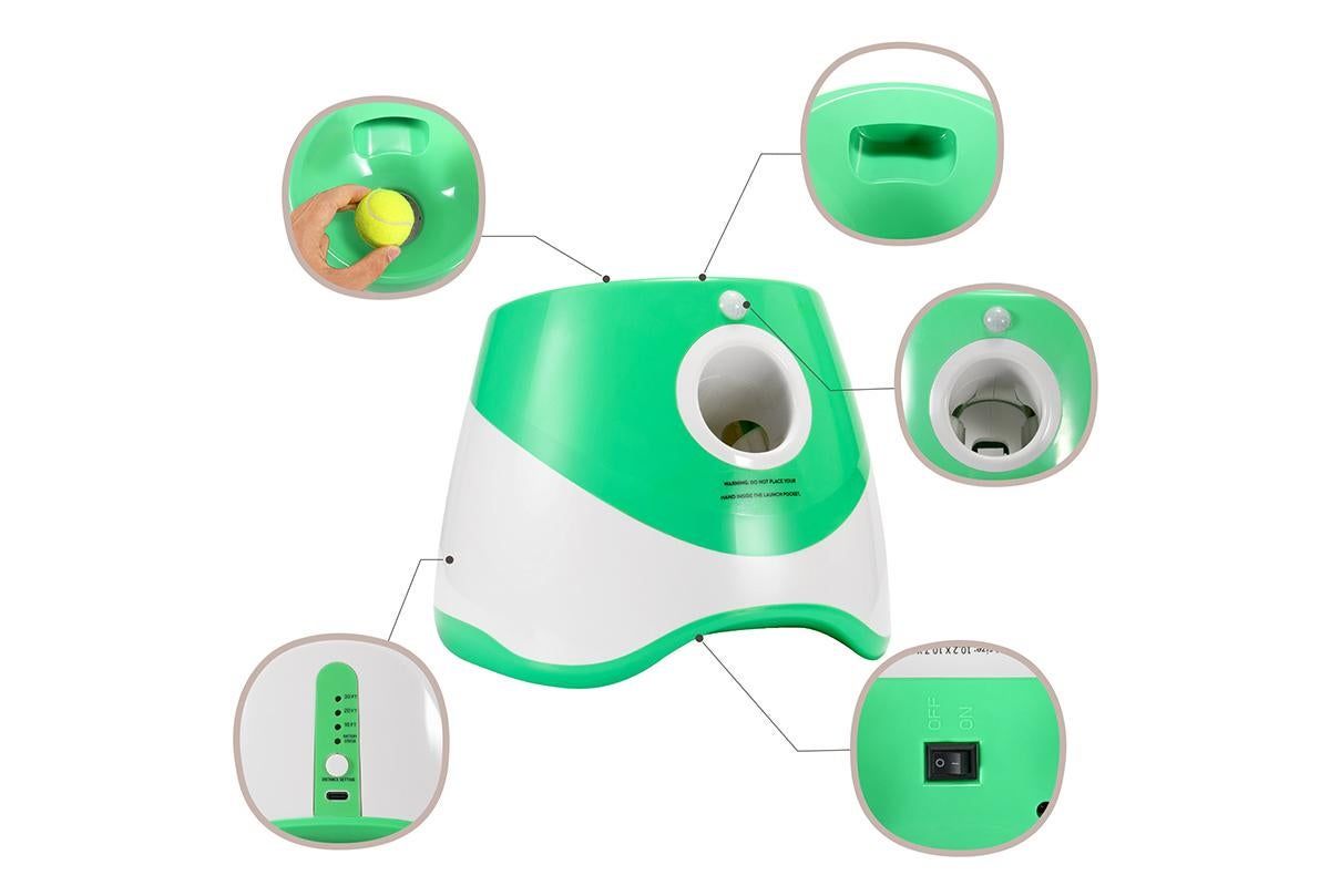 Dog Ball Launcher Thrower Automatic Tennis Fetch Throwing Machine with 3 Balls -Green - Image 5