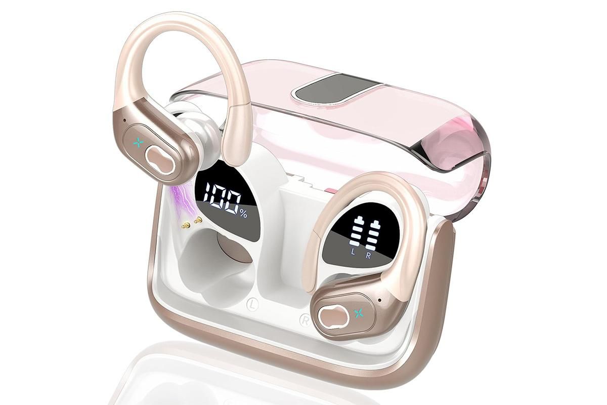 Wireless Bluetooth 5.4 Headphone Over Ear Bud IPX5 Waterproof Earphone for Sport Running - Rose Gold - Image 1