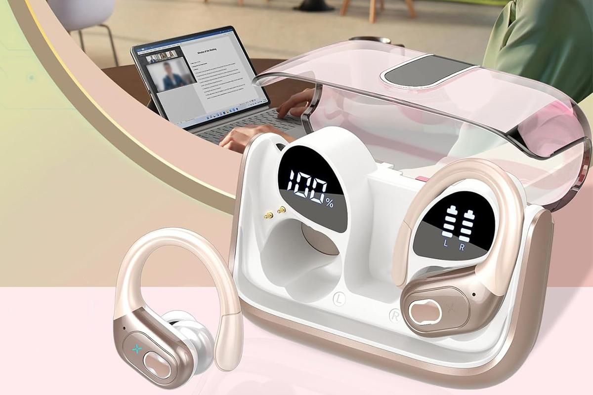 Wireless Bluetooth 5.4 Headphone Over Ear Bud IPX5 Waterproof Earphone for Sport Running - Rose Gold - Image 3