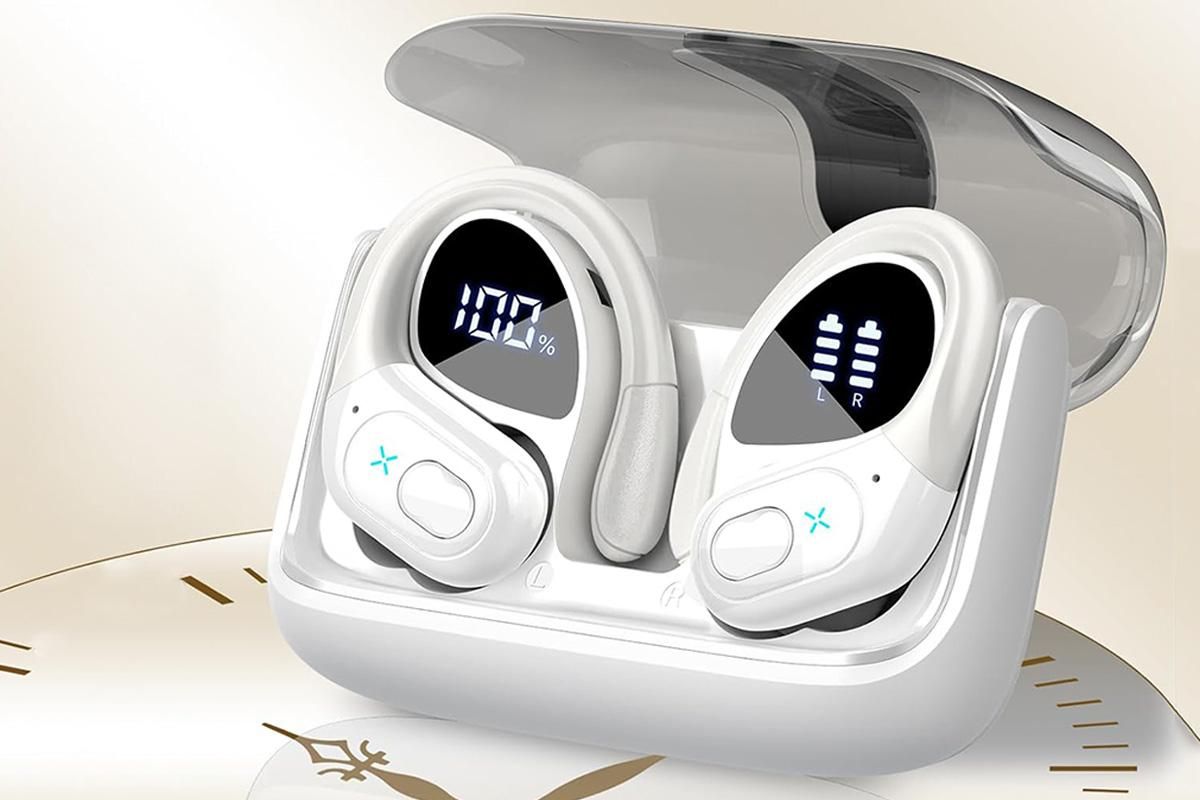 Wireless Bluetooth 5.4 Headphone Over Ear Bud IPX5 Waterproof Earphone for Sport Running - White - Image 2