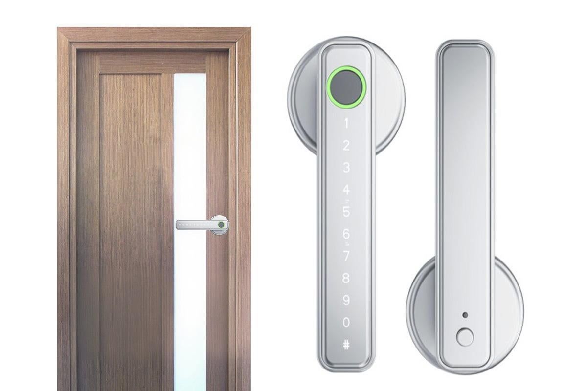 5 in 1 Smart Door Lock Fingerprint Door Knob with IC Cards and Backup Keys - Silver - Image 1