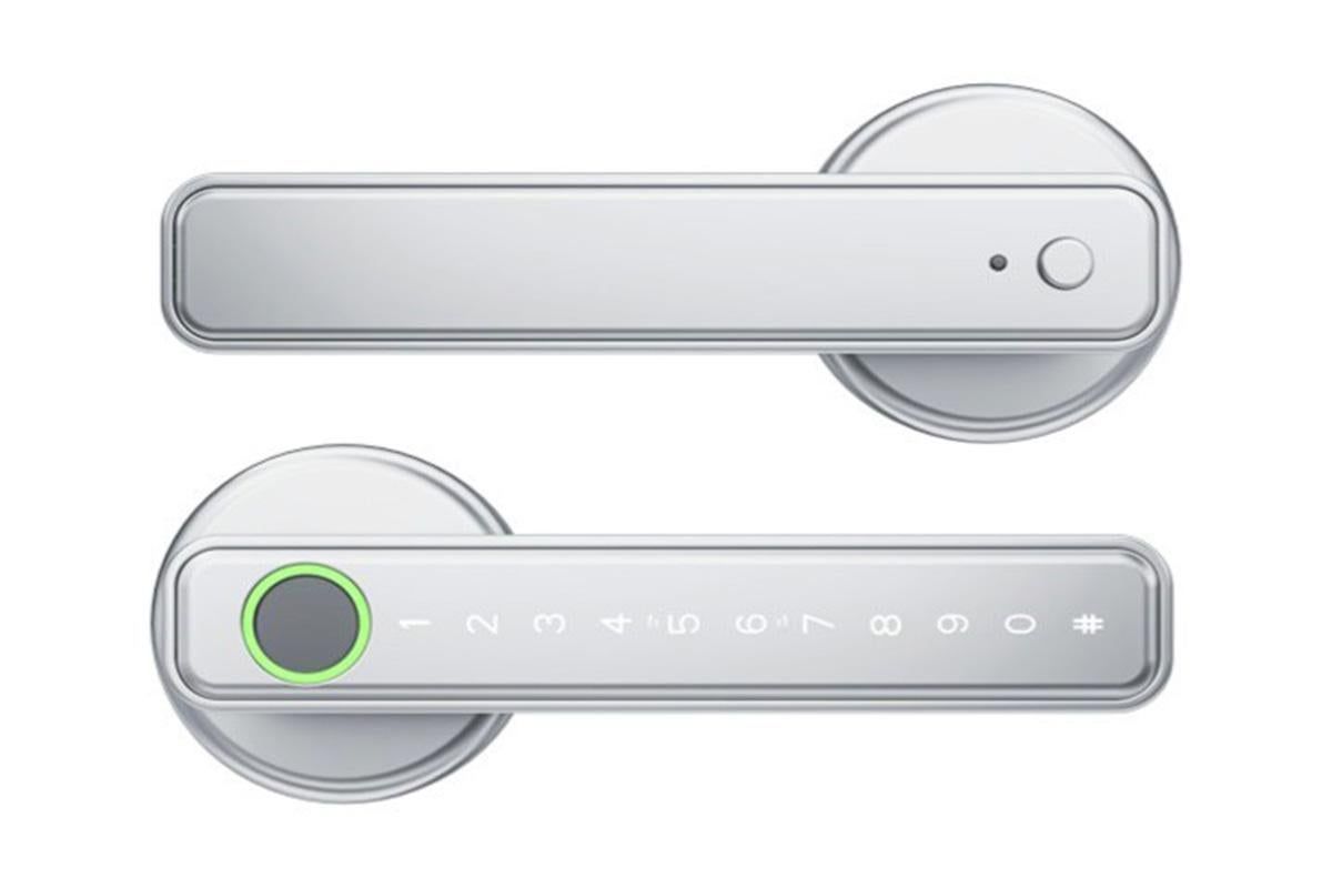 5 in 1 Smart Door Lock Fingerprint Door Knob with IC Cards and Backup Keys - Silver - Image 2