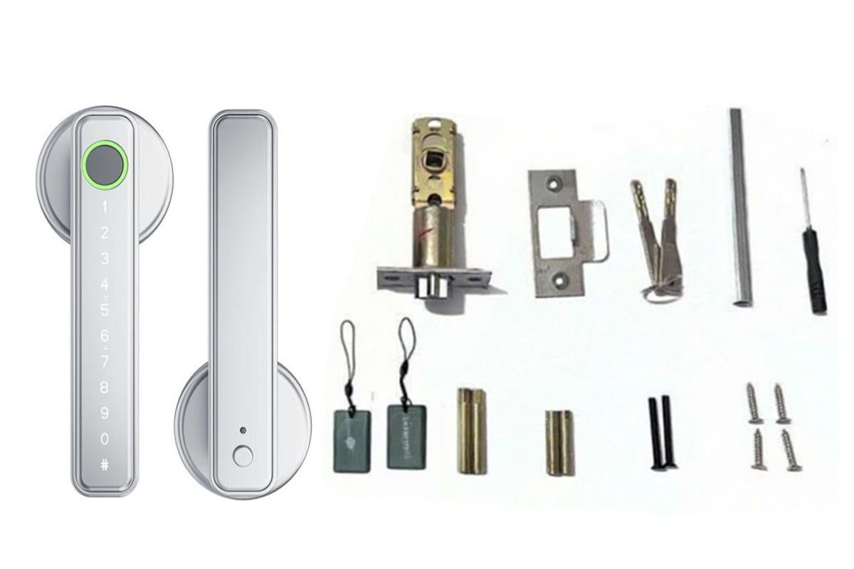 5 in 1 Smart Door Lock Fingerprint Door Knob with IC Cards and Backup Keys - Silver - Image 5