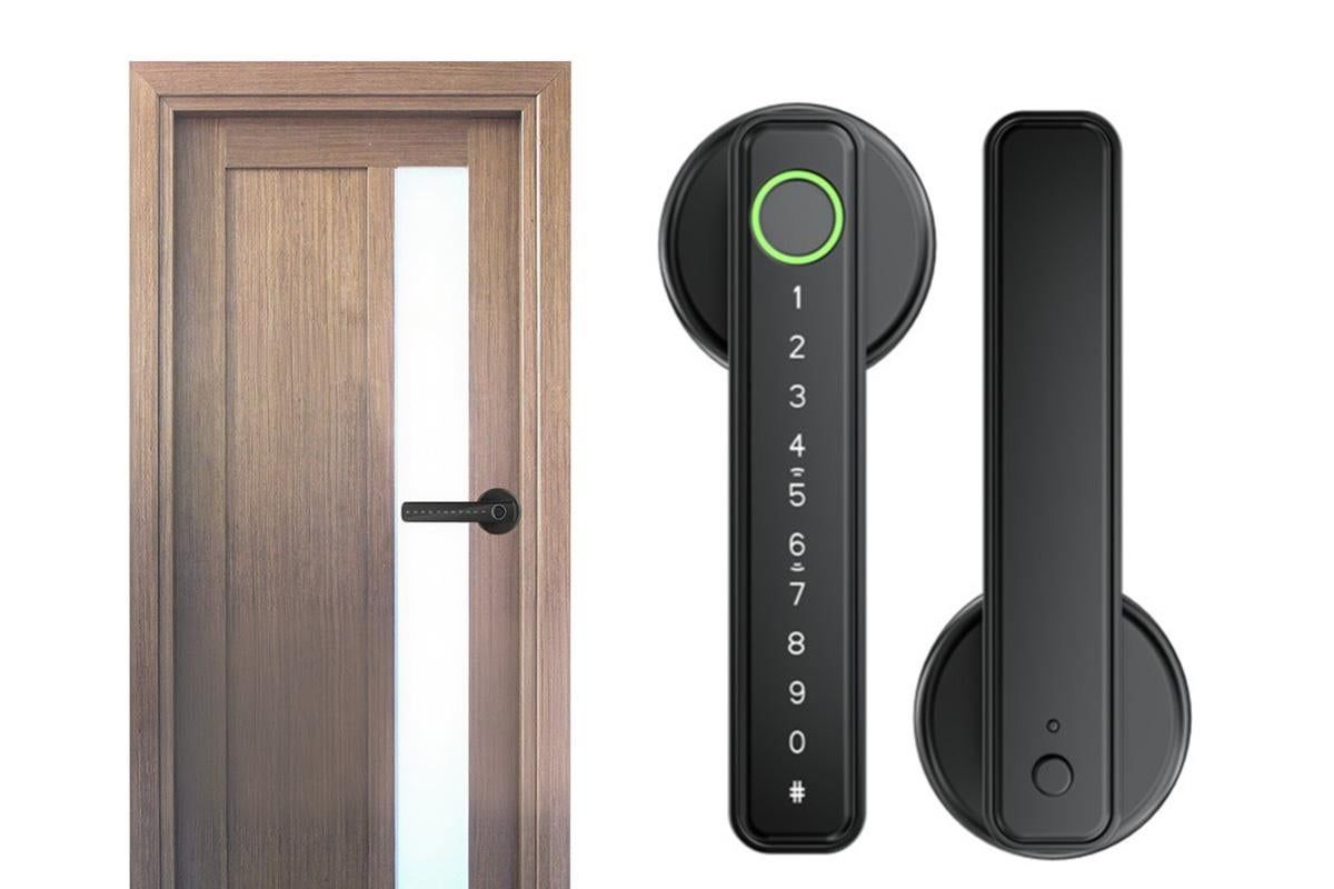 5 in 1 Smart Door Lock Fingerprint Door Knob with IC Cards and Backup Keys - Black - Image 1
