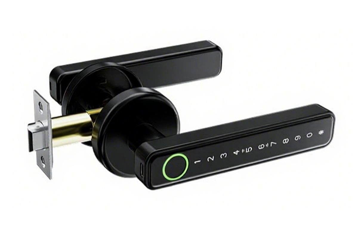 5 in 1 Smart Door Lock Fingerprint Door Knob with IC Cards and Backup Keys - Black - Image 3