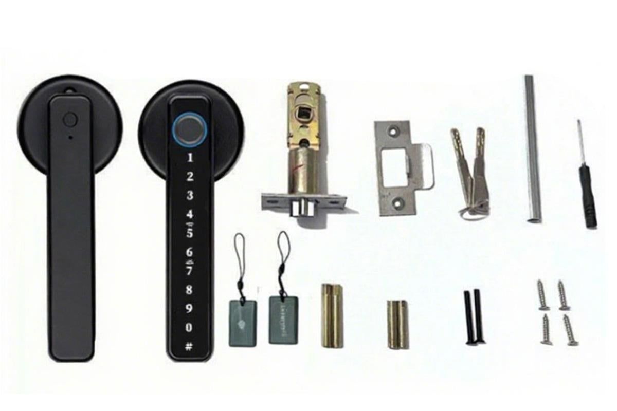 5 in 1 Smart Door Lock Fingerprint Door Knob with IC Cards and Backup Keys - Black - Image 7
