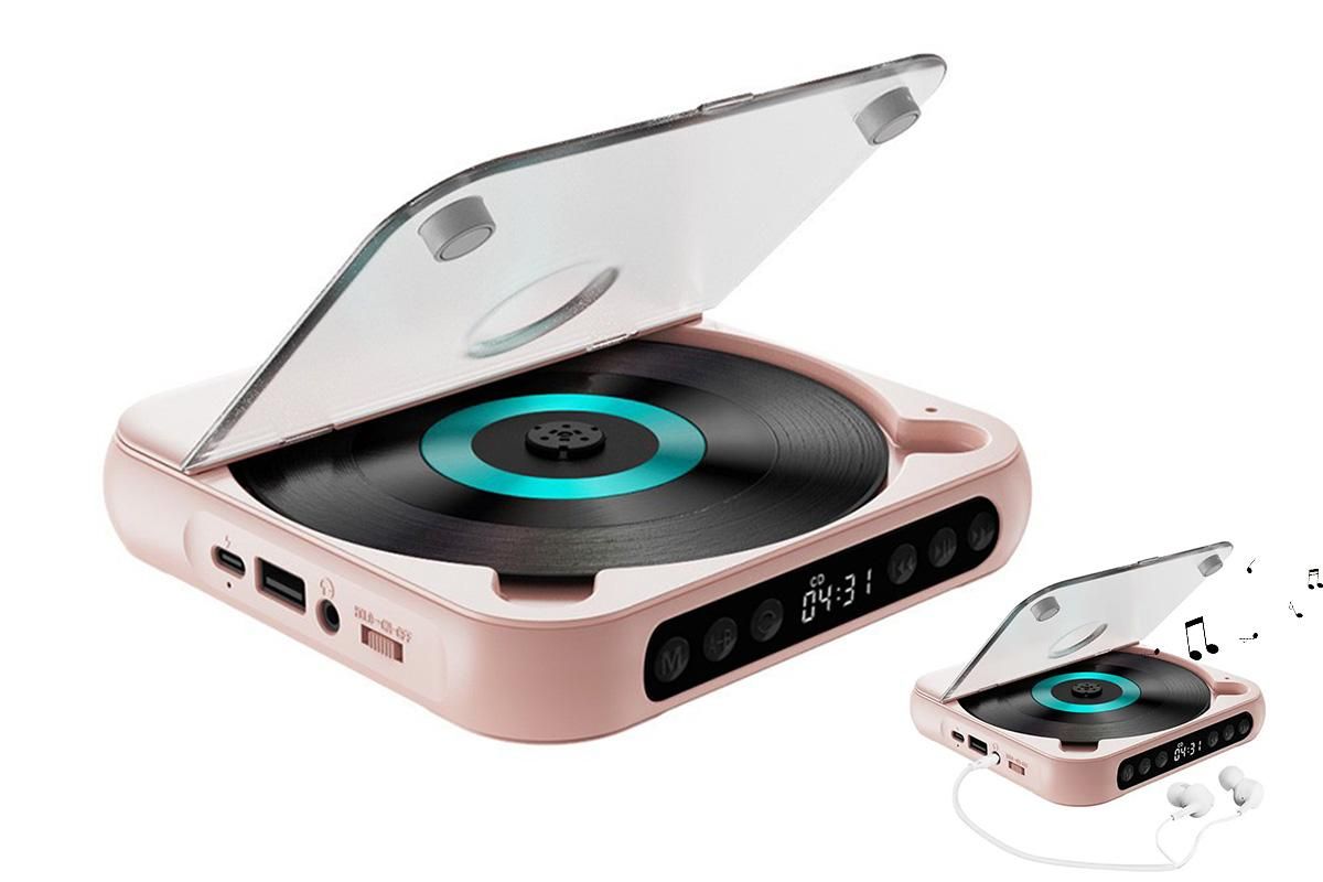 Portable CD Player Bluetooth 5.3 with HiFi Speakers Rechargeable Walkman Supports CD USB MP3 for Home - Pink - Image 1