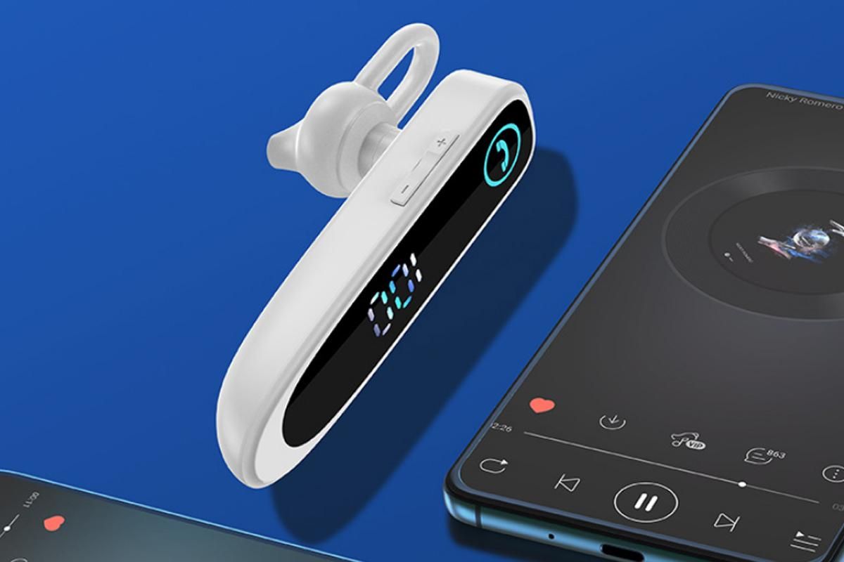 Bluetooth Earphone Single Ear Business Earbuds Ear Hook Super Long Standby IPX7 Waterproof Single Business Driver Wireless Headset -White - Image 3